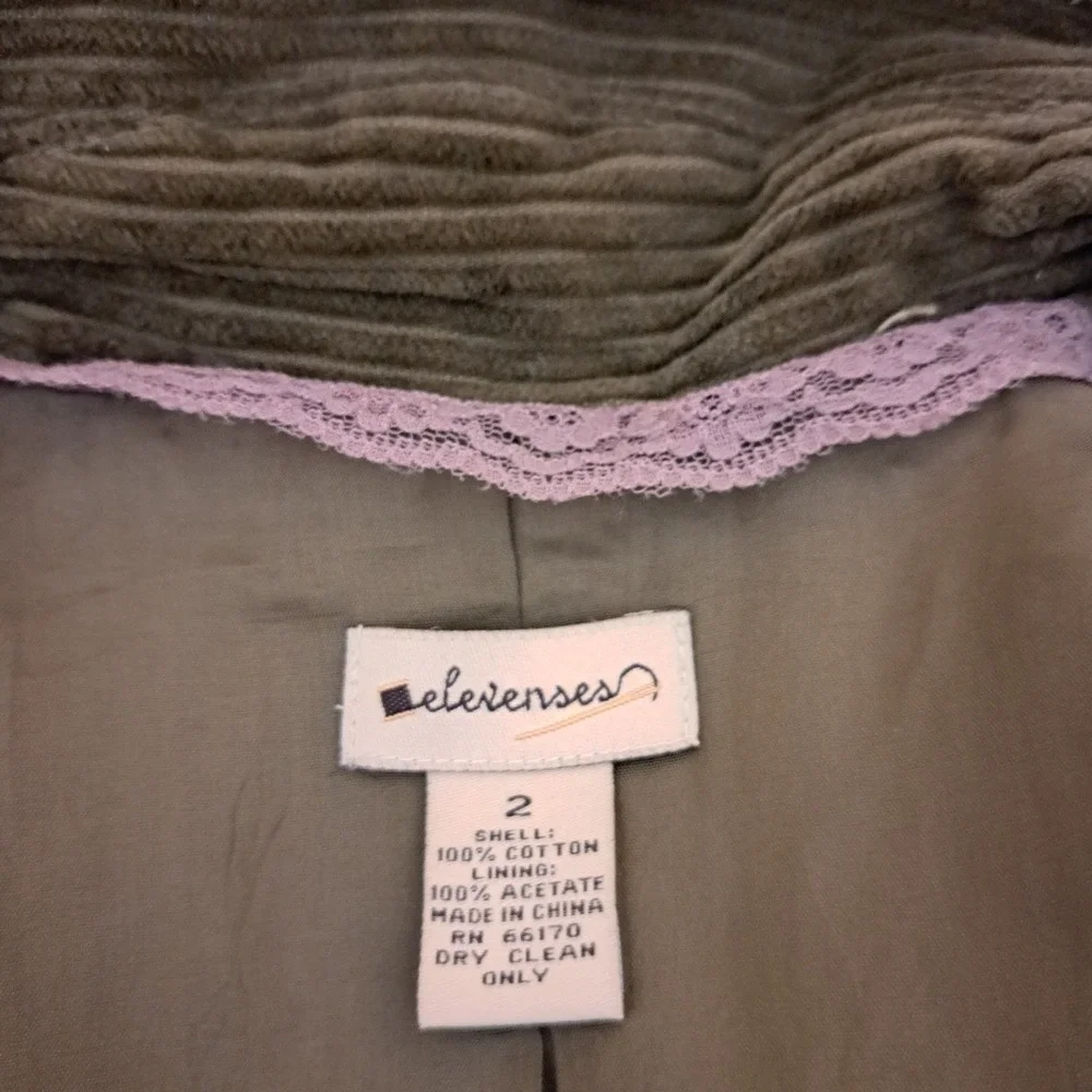 ELEVENSES Anthropologie Y2K Green Corduroy Button Up‎ Jacket Line Size 2